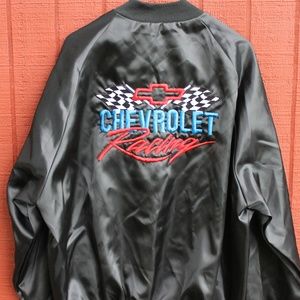 Vintage Chevrolet Embroidered Black Satin Jacket L